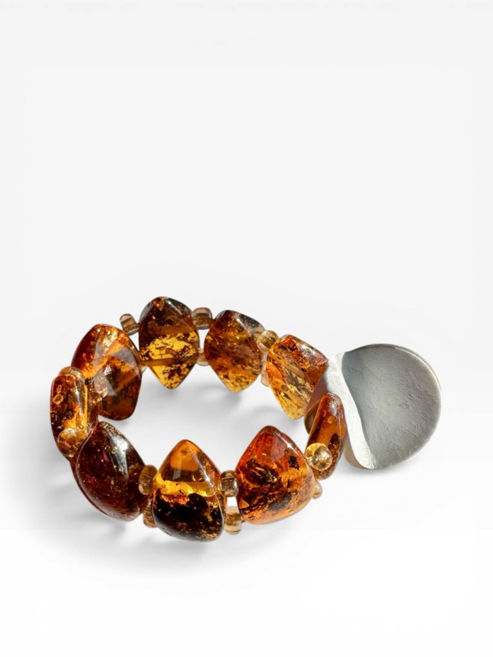 New Baltic Amber Cognac Stretch Ring - Picture 2 of 4